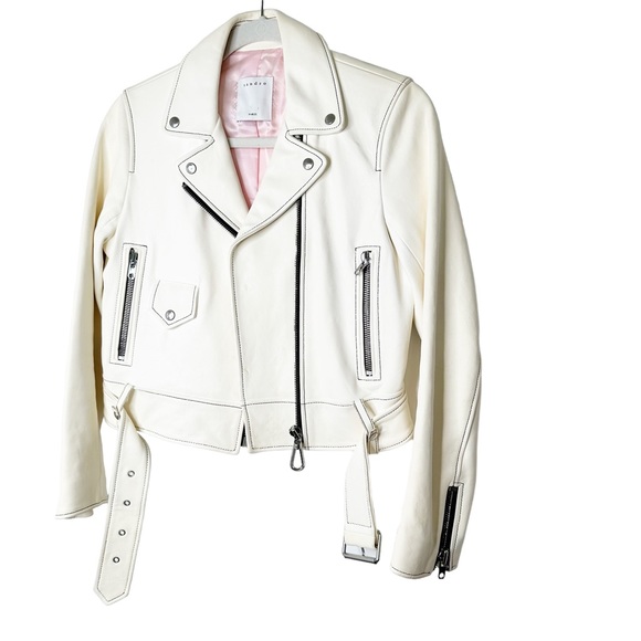 Sandro Edwin White Sheep Leather Cropped Motorcycle Jacket A1A Moto Size Small/6 - Picture 14 of 15